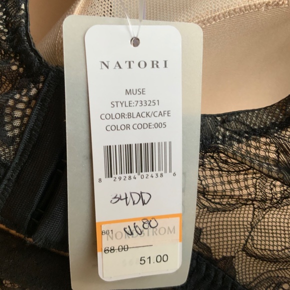 Natori $68 Muse Wireless Bralette 34DD Black Beige Lace Bra Full Fit Contour - Picture 10 of 16